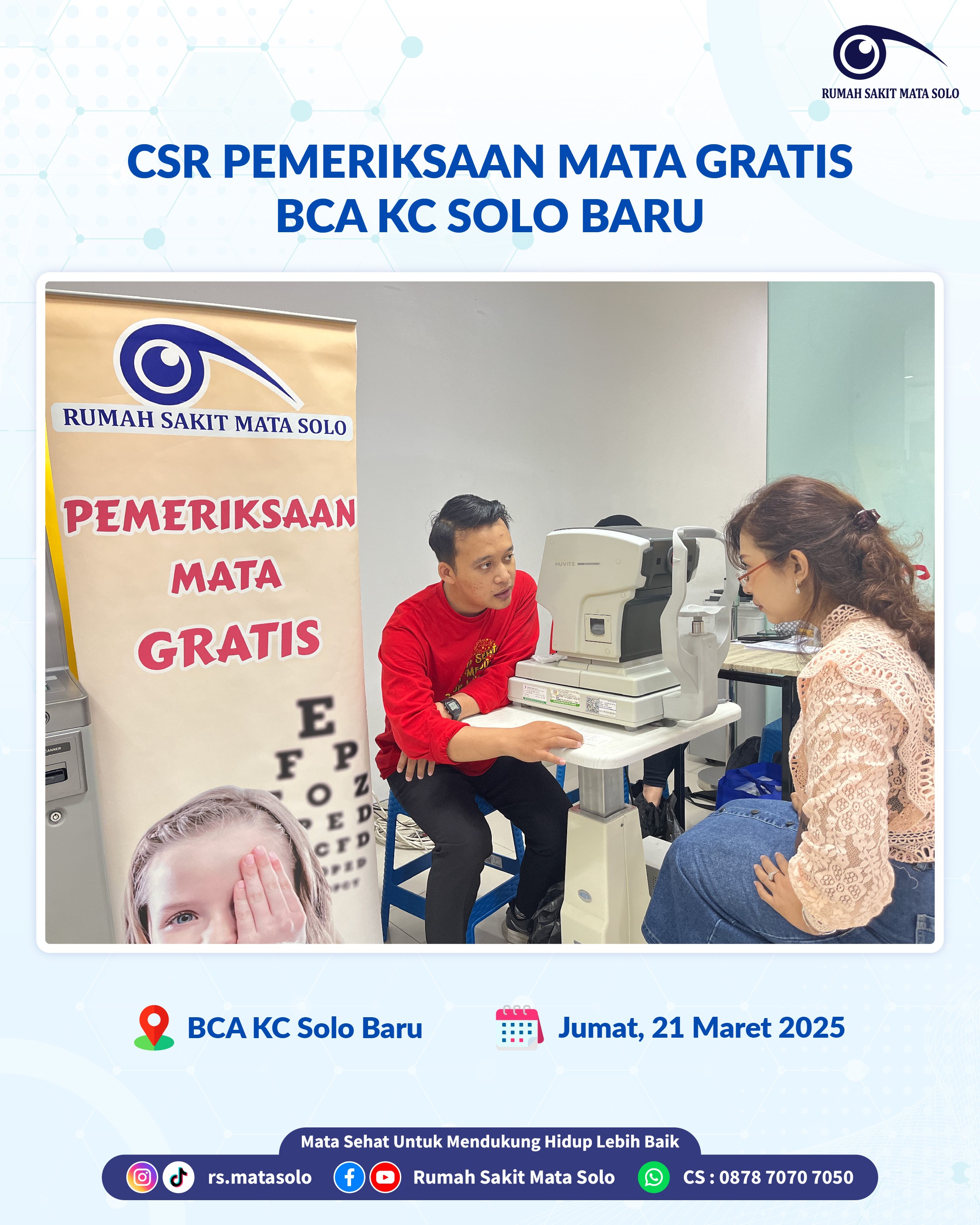 RS Mata Solo Gelar Pemeriksaan Mata Gratis Berkolaborasi dengan BCA KC Solo Baru