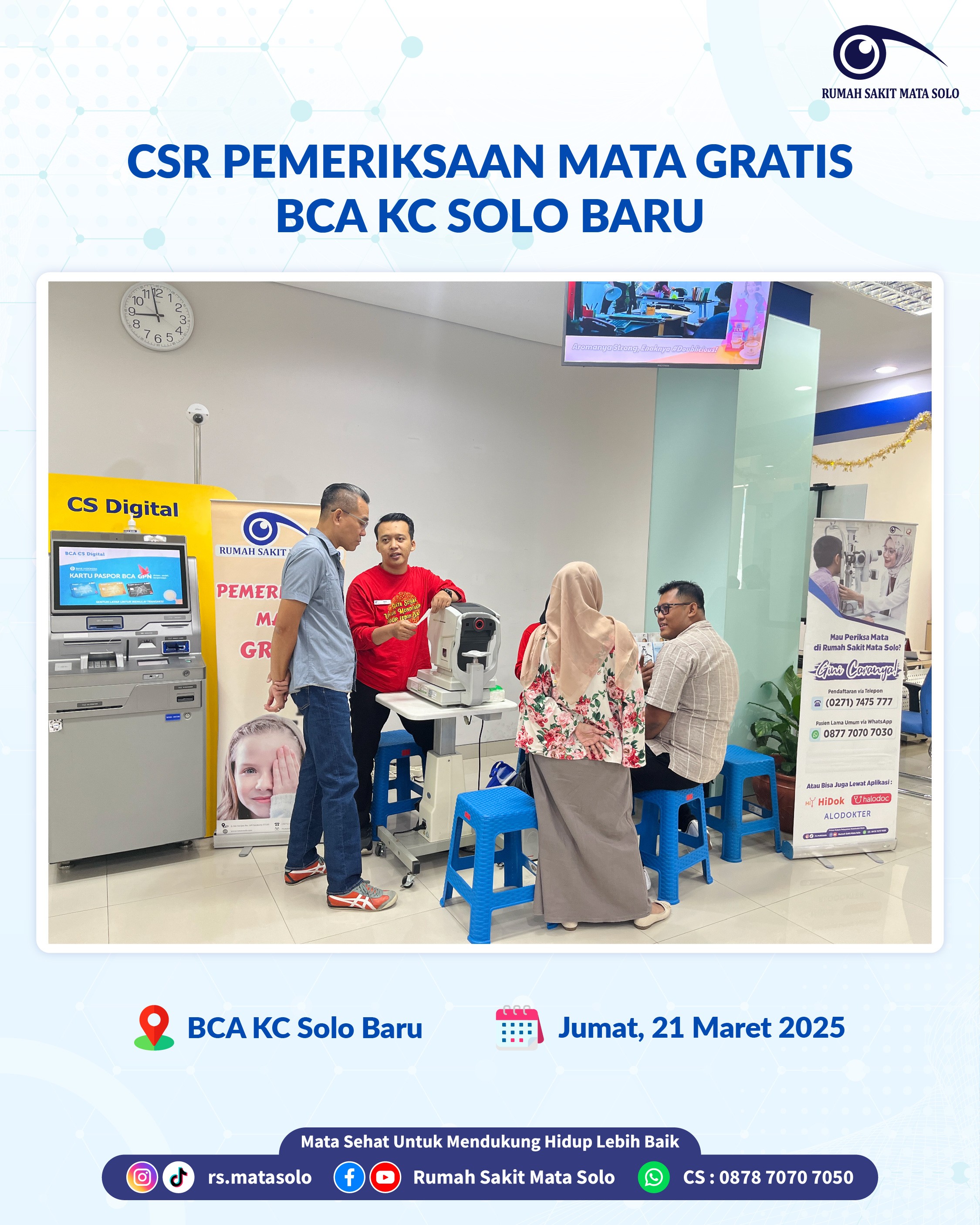 RS Mata Solo Gelar Pemeriksaan Mata Gratis Berkolaborasi dengan BCA KC Solo Baru