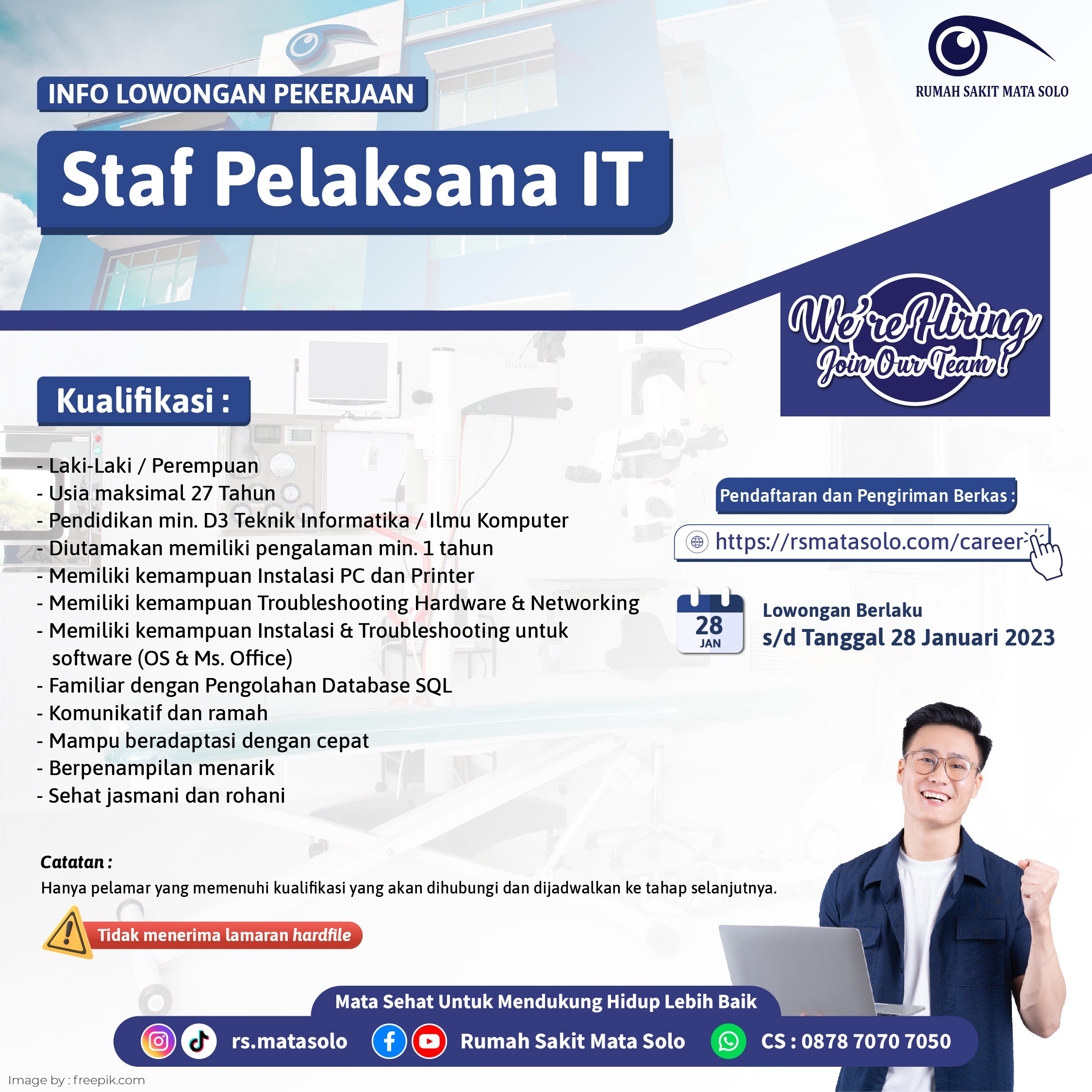 Lowongan Kerja Staf Pelaksana IT RS Mata Solo Januari 2023