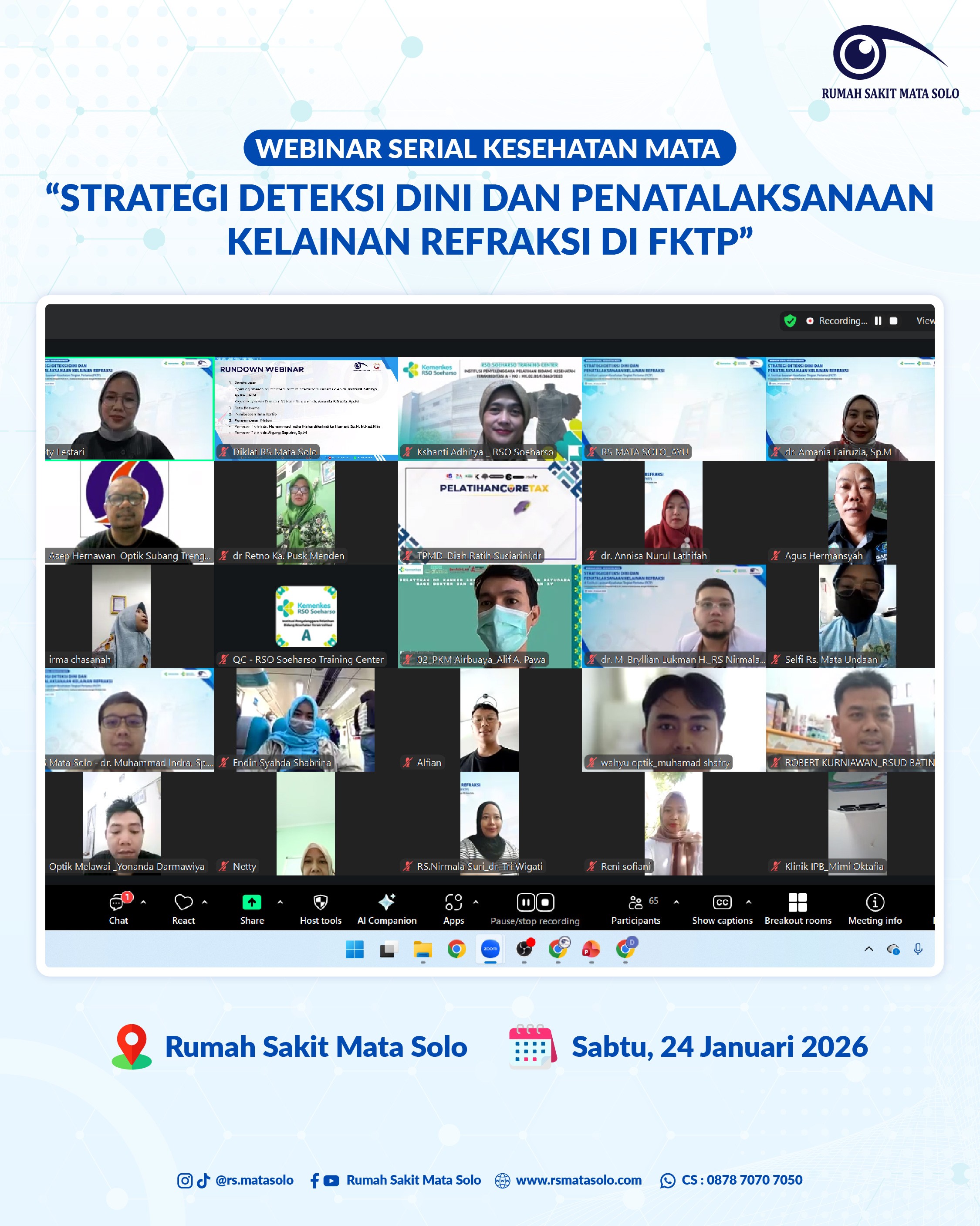 RS Mata Solo Gelar Webinar Serial Kesehatan Mata, Bahas Strategi Deteksi Dini Kelainan Refraksi di FKTP